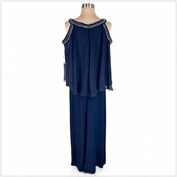 Alex Evenings Cold Shoulder Popover Jersey Chiffon Gown Beaded Neckline NWT 14 - Picture 5 of 6